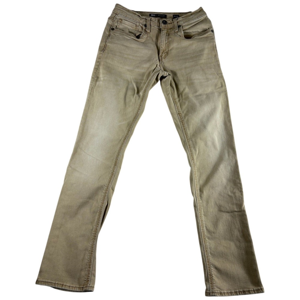 Buckle BKE Jake Jeans Men 30x32 Tan Whiskering Denim Cotton Stretch Straight Leg